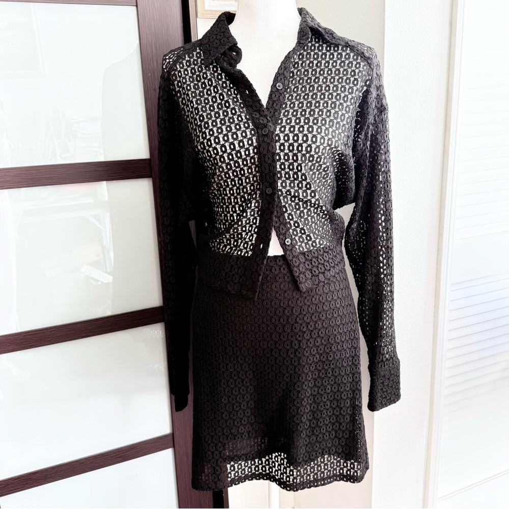 Express Black Crochet Top & Skirt Ensemble NWT